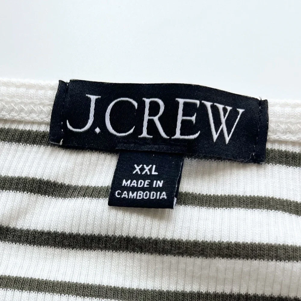 J.Crew Fine Rib Knit Cardigan Cream Green Stripe Womens XXL Cotton Modal